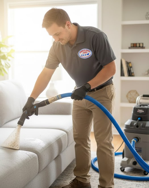 American Dream Carpet cleaning technician performing upholstery cleaning