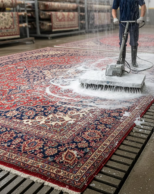 Photo of a technician cleaning an oriental rug