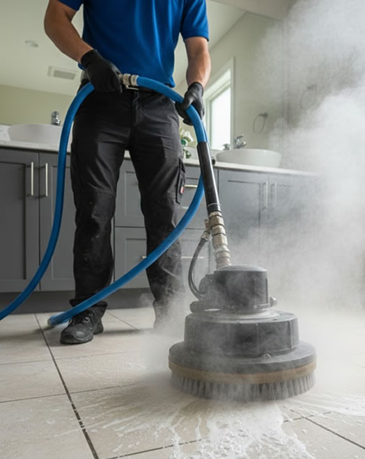 Tile & Grout Cleaning being performed by American Dream Carpet Cleaning technician